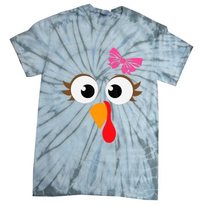 Pink Bow Thanksgiving Turkey Face Girl Tie-Dye T-Shirt