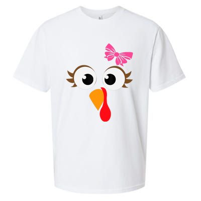 Pink Bow Thanksgiving Turkey Face Girl Sueded Cloud Jersey T-Shirt