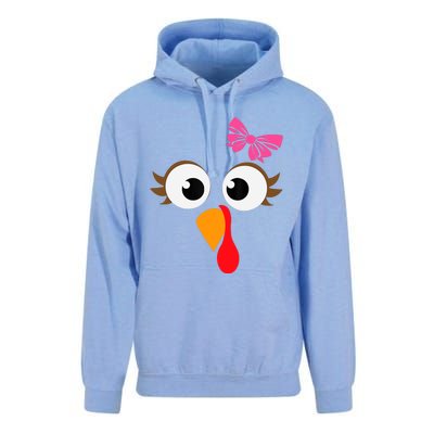 Pink Bow Thanksgiving Turkey Face Girl Unisex Surf Hoodie