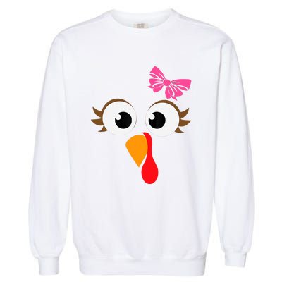 Pink Bow Thanksgiving Turkey Face Girl Garment-Dyed Sweatshirt