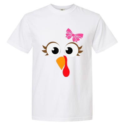 Pink Bow Thanksgiving Turkey Face Girl Garment-Dyed Heavyweight T-Shirt