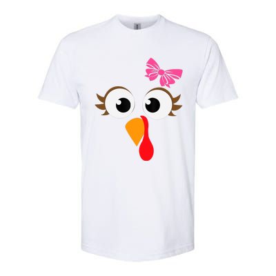 Pink Bow Thanksgiving Turkey Face Girl Softstyle CVC T-Shirt