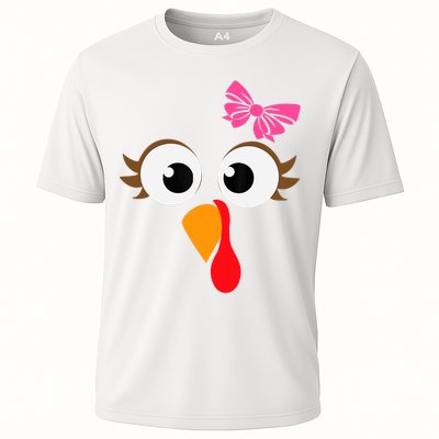 Pink Bow Thanksgiving Turkey Face Girl Cooling Performance Crew T-Shirt