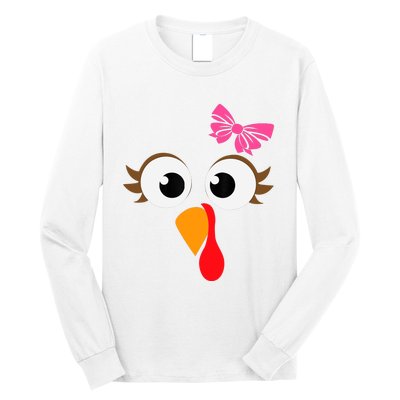 Pink Bow Thanksgiving Turkey Face Girl Long Sleeve Shirt