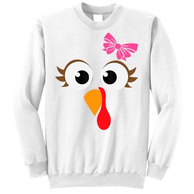 Pink Bow Thanksgiving Turkey Face Girl Sweatshirt