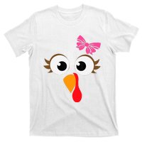 Pink Bow Thanksgiving Turkey Face Girl T-Shirt