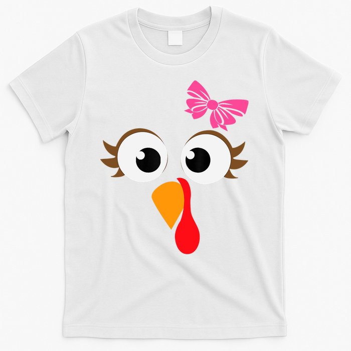 Pink Bow Thanksgiving Turkey Face Girl T-Shirt