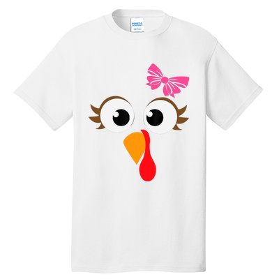 Pink Bow Thanksgiving Turkey Face Girl Tall T-Shirt