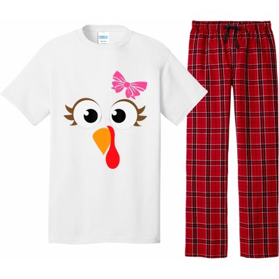 Pink Bow Thanksgiving Turkey Face Girl Pajama Set