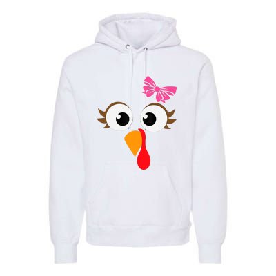 Pink Bow Thanksgiving Turkey Face Girl Premium Hoodie