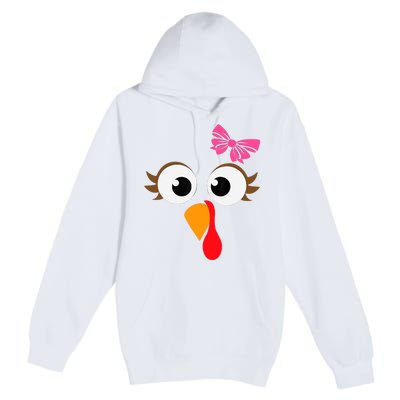 Pink Bow Thanksgiving Turkey Face Girl Premium Pullover Hoodie