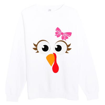 Pink Bow Thanksgiving Turkey Face Girl Premium Crewneck Sweatshirt