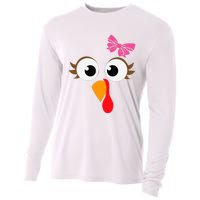 Pink Bow Thanksgiving Turkey Face Girl Cooling Performance Long Sleeve Crew