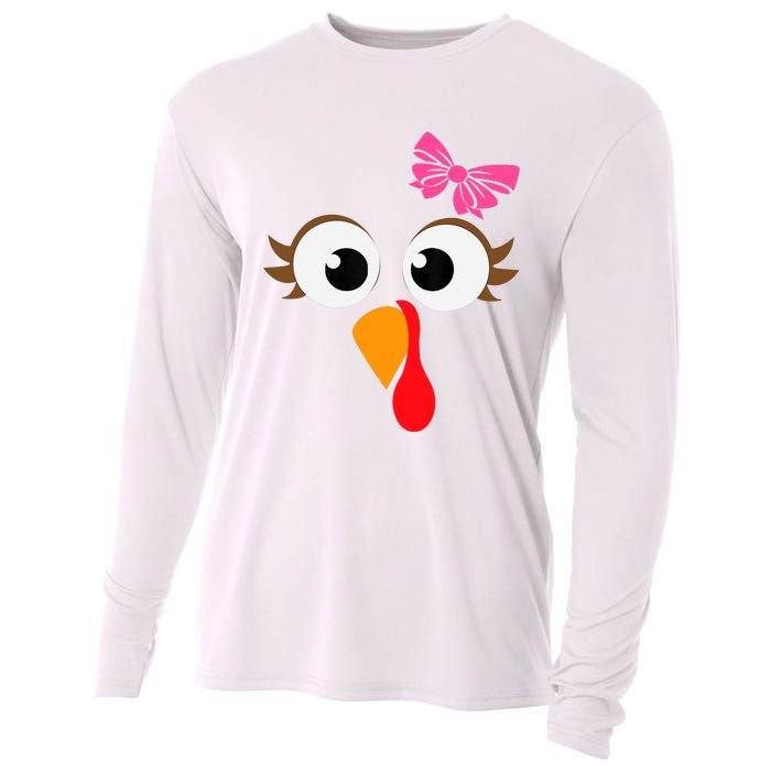 Pink Bow Thanksgiving Turkey Face Girl Cooling Performance Long Sleeve Crew