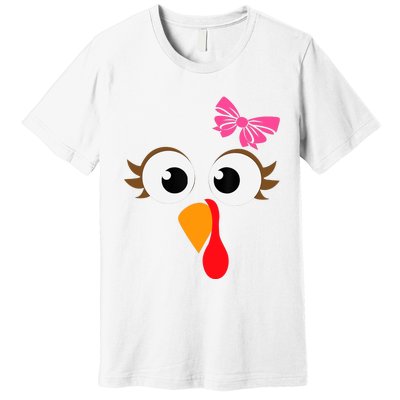 Pink Bow Thanksgiving Turkey Face Girl Premium T-Shirt