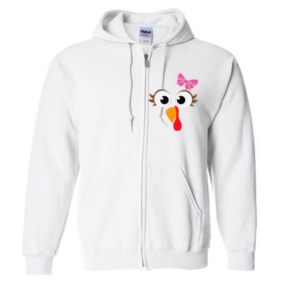 Pink Bow Thanksgiving Turkey Face Girl Full Zip Hoodie