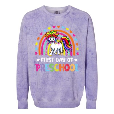 Preschool Back To School Great Gift Happy First Day Of Preschool Gift Colorblast Crewneck Sweatshirt