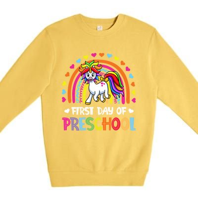 Preschool Back To School Great Gift Happy First Day Of Preschool Gift Premium Crewneck Sweatshirt