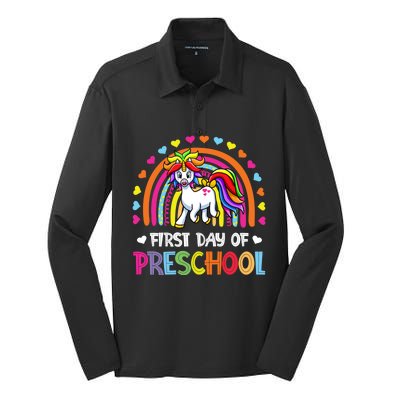 Preschool Back To School Great Gift Happy First Day Of Preschool Gift Silk Touch Performance Long Sleeve Polo