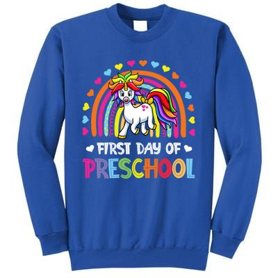 Preschool Back To School Great Gift Happy First Day Of Preschool Gift Tall Sweatshirt