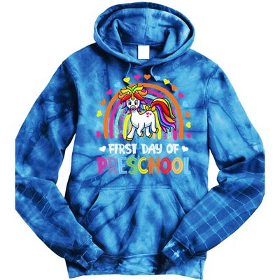 Preschool Back To School Great Gift Happy First Day Of Preschool Gift Tie Dye Hoodie