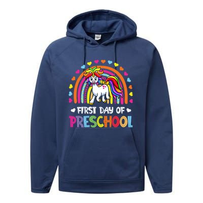 Preschool Back To School Great Gift Happy First Day Of Preschool Gift Performance Fleece Hoodie