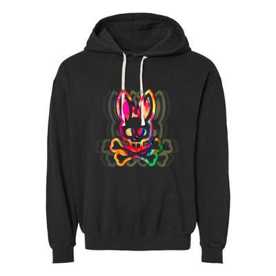 PsychedelicA Bunny Tie Dye Skull And Crossbones Garment-Dyed Fleece Hoodie