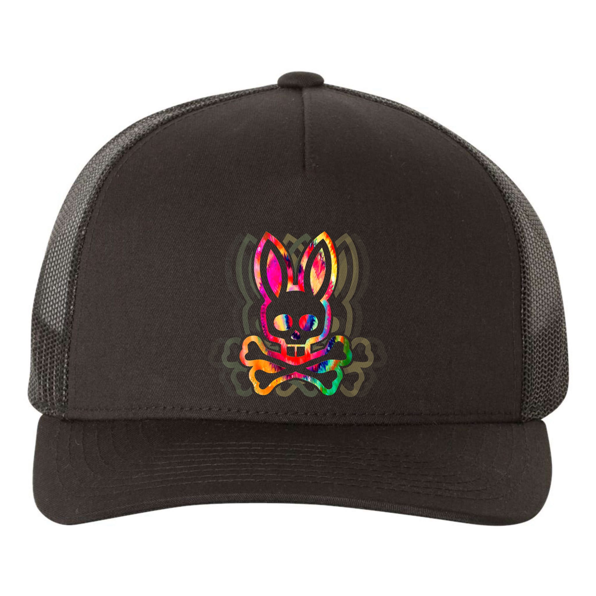 PsychedelicA Bunny Tie Dye Skull And Crossbones Yupoong Adult 5-Panel Trucker Hat