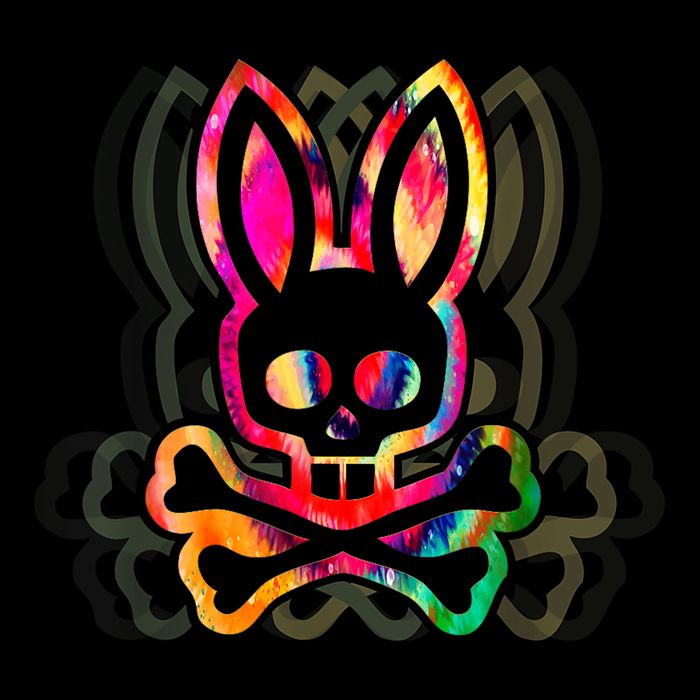 PsychedelicA Bunny Tie Dye Skull And Crossbones Flat Bill Trucker Hat