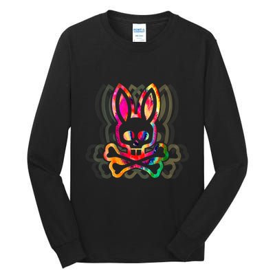 PsychedelicA Bunny Tie Dye Skull And Crossbones Tall Long Sleeve T-Shirt