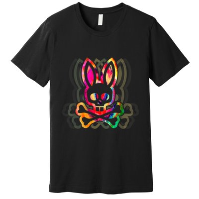 PsychedelicA Bunny Tie Dye Skull And Crossbones Premium T-Shirt