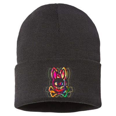 PsychedelicA Bunny Tie Dye Skull And Crossbones Sustainable Knit Beanie