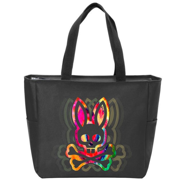 PsychedelicA Bunny Tie Dye Skull And Crossbones Zip Tote Bag