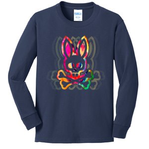 PsychedelicA Bunny Tie Dye Skull And Crossbones Kids Long Sleeve Shirt