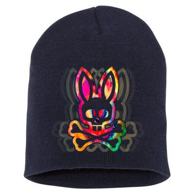 PsychedelicA Bunny Tie Dye Skull And Crossbones Short Acrylic Beanie