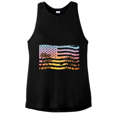 Patriotic Beach Usa Tropical Flag Ladies PosiCharge Tri-Blend Wicking Tank