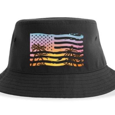 Patriotic Beach Usa Tropical Flag Sustainable Bucket Hat