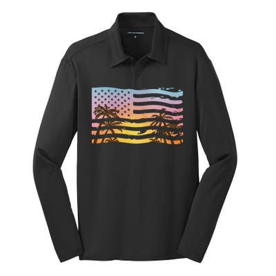 Patriotic Beach Usa Tropical Flag Silk Touch Performance Long Sleeve Polo