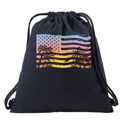 Patriotic Beach Usa Tropical Flag Drawstring Bag