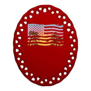 Patriotic Beach Usa Tropical Flag Ceramic Oval Ornament