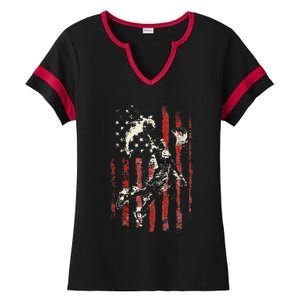 Patriotic Basketball Usa American Flag Ladies Halftime Notch Neck Tee