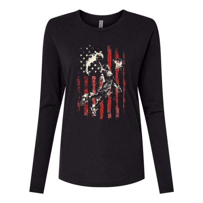 Patriotic Basketball Usa American Flag Womens Cotton Relaxed Long Sleeve T-Shirt