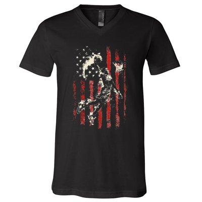 Patriotic Basketball Usa American Flag V-Neck T-Shirt