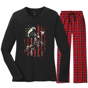 Patriotic Basketball Usa American Flag Women's Long Sleeve Flannel Pajama Set 