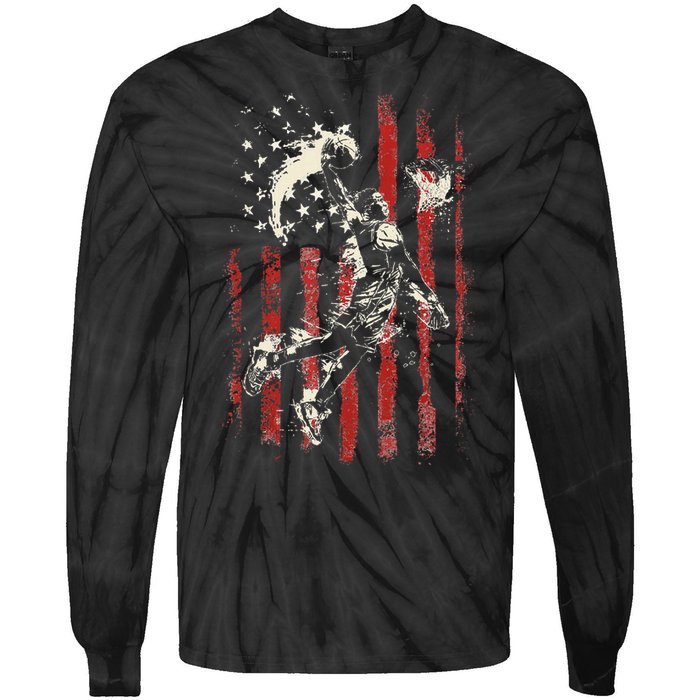 Patriotic Basketball Usa American Flag Tie-Dye Long Sleeve Shirt