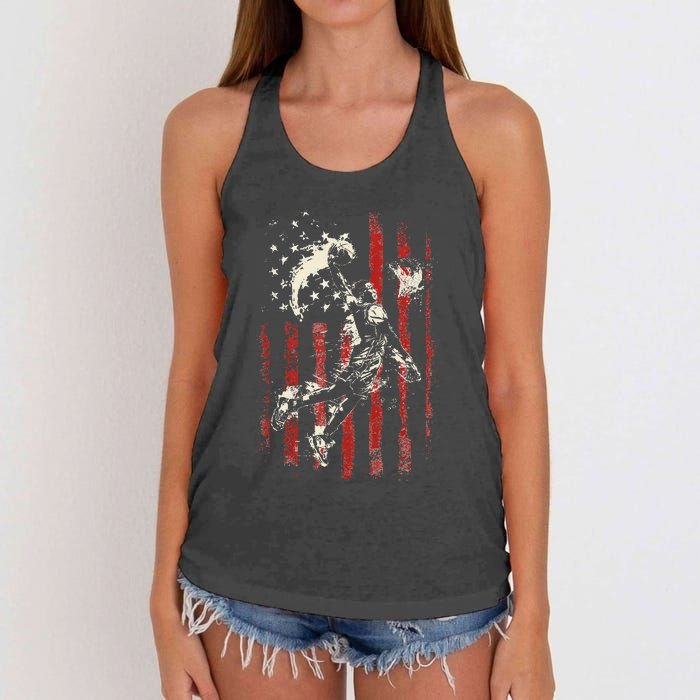 Patriotic Basketball Usa American Flag Women's Knotted Racerback Tank