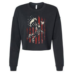 Patriotic Basketball Usa American Flag Cropped Pullover Crew