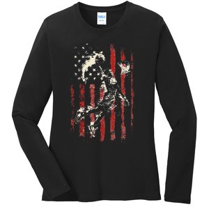 Patriotic Basketball Usa American Flag Ladies Long Sleeve Shirt