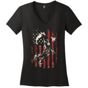 Patriotic Basketball Usa American Flag Women's V-Neck T-Shirt