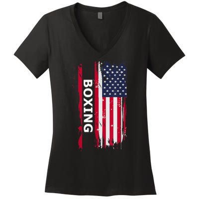 Patriotic Boxing USA Flag Apparel Women's V-Neck T-Shirt